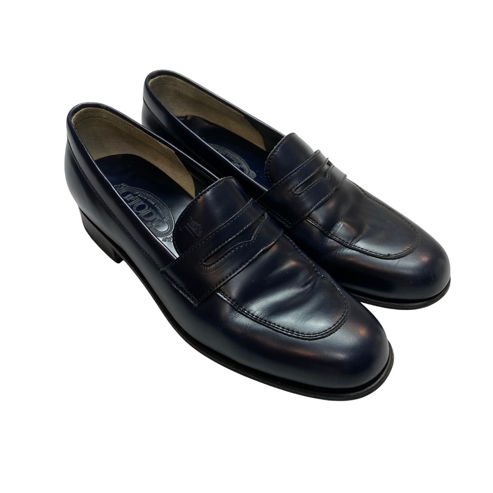 Tod's Loafers Womens 38.5 Navy Blue Penny Loafer Leather Slip On Made in Italy